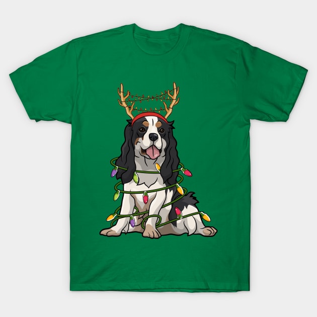 Cavalier king charles spaniel Reindeer Christmas Lights T-Shirt by Rebrand